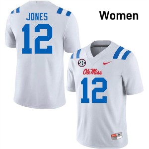 Andrew Jones Ole Mississippi Womens College Football #12 Embroidery Jersey - White