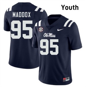 Andrew Maddox Rebels College Football University Youth #95 Jersey - Navy