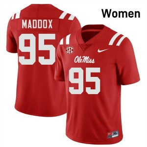 Andrew Maddox Ole Mississippi College Football #95 2025-26 Women Jersey - Red