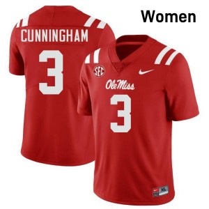 Caleb Cunningham Ole Mississippi #3 Women College Football High School Jersey - Red