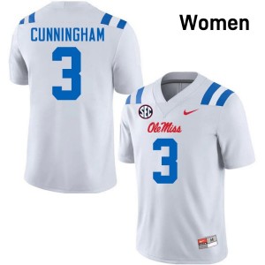 Caleb Cunningham Ole Mississippi Women Game College Football #3 Jerseys - White