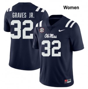 Chris Graves Jr. Ole Mississippi Rebels Women #32 NCAA College Football Jerseys - Navy