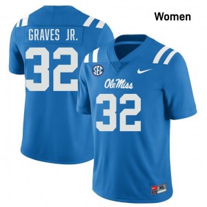 Chris Graves Jr. Ole Mississippi Replica Women #32 College Football Jersey - Powder Blue