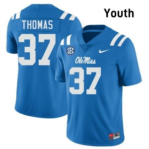 Cortez Thomas Ole Miss Rebels Player #37 Youth College Football Jerseys - Powder Blue