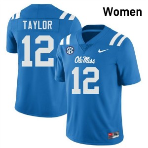 Damien Taylor Ole Miss College Football Women's Player #12 Jerseys - Powder Blue
