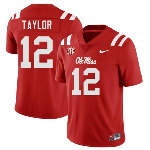 Damien Taylor Ole Mississippi #12 College Football Mens Limited Jerseys - Red