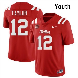 Damien Taylor Ole Miss College Football Youth Game #12 Jerseys - Red