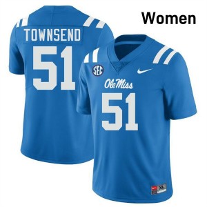Delano Townsend Mississippi #51 College Football Embroidery Women's Jersey - Powder Blue
