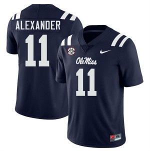 Deuce Alexander University of Mississippi Replica #11 College Football Mens Jerseys - Navy