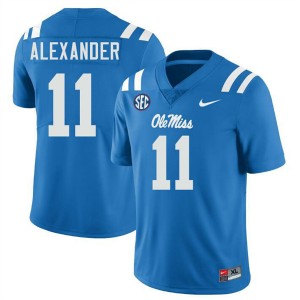 Deuce Alexander Ole Miss Men's College Football Embroidery #11 Jerseys - Powder Blue