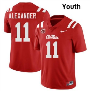 Deuce Alexander Ole Mississippi Youth #11 Replica College Football Jerseys - Red