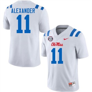 Deuce Alexander University of Mississippi 2025 College Football #11 Men's Jersey - White