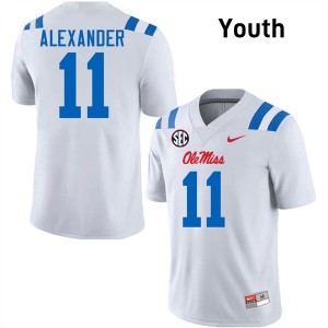 Deuce Alexander Ole Mississippi College Football #11 Player Youth Jersey - White