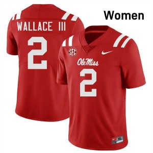 Harrison Wallace III Rebels College Football #2 Player Womens Jerseys - Red