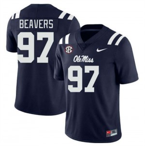Kamron Beavers Ole Miss Rebels Men's NCAA College Football #97 Jerseys - Navy
