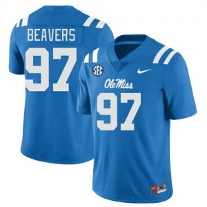 Kamron Beavers Ole Miss Men #97 College Football University Jersey - Powder Blue