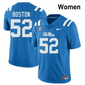 Kenneth Boston University of Mississippi College Football #52 NCAA Womens Jersey - Powder Blue
