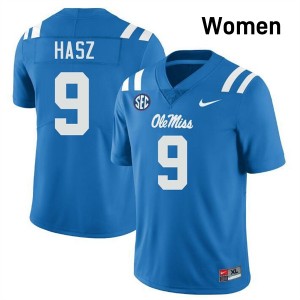 Luke Hasz Ole Mississippi Rebels Replica #9 College Football Women Jerseys - Powder Blue
