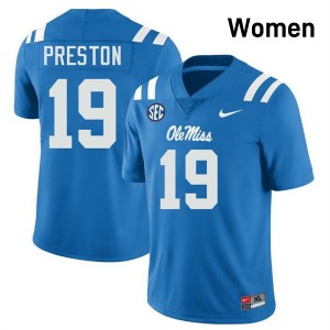 MJ Preston University of Mississippi #19 Official College Football Women Jerseys - Powder Blue
