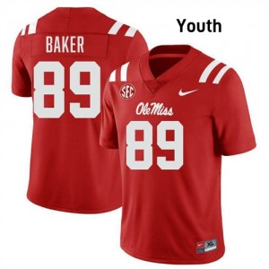 Mike Baker Ole Mississippi Youth #89 2025-26 College Football Jerseys - Red