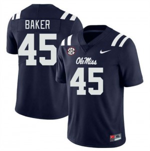 Mike Baker Ole Miss College Football #45 Men's Player Jersey - Navy