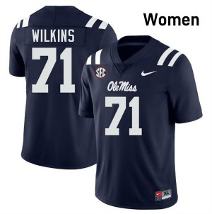 PJ Wilkins University of Mississippi Women's College Football #71 Stitched Jersey - Navy