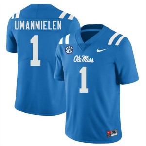 Princewill Umanmielen Ole Mississippi Rebels Men College Football Embroidery #1 Jerseys - Powder Blue