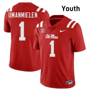 Princewill Umanmielen Ole Miss College Football #1 Official Youth Jersey - Red
