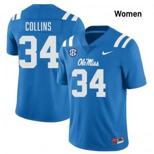 Raymond Collins Ole Miss Alumni #34 College Football Women's Jerseys - Powder Blue