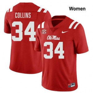 Raymond Collins Ole Mississippi Rebels College Football NCAA #34 Women Jerseys - Red