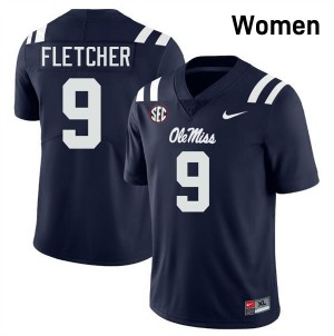 Ricky Fletcher Rebels Womens College Football #9 NCAA Jersey - Navy