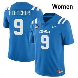 Ricky Fletcher Ole Miss Rebels High School #9 Womens College Football Jersey - Powder Blue