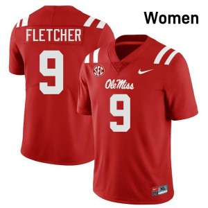 Ricky Fletcher Ole Miss #9 Women NCAA College Football Jersey - Red