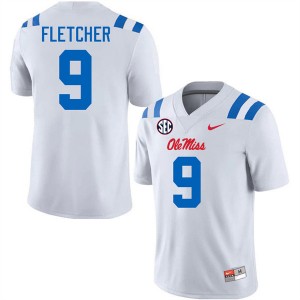Ricky Fletcher Ole Mississippi Rebels Embroidery College Football Men #9 Jerseys - White