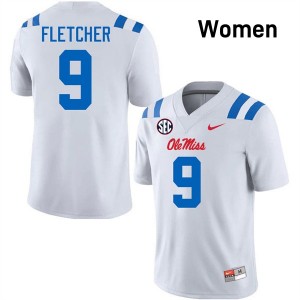 Ricky Fletcher Ole Miss Womens Official #9 College Football Jerseys - White