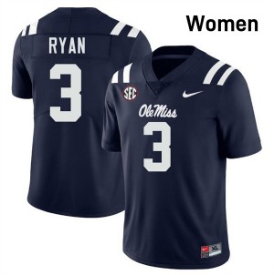 Sage Ryan Ole Mississippi Rebels Womens #3 College Football NCAA Jerseys - Navy