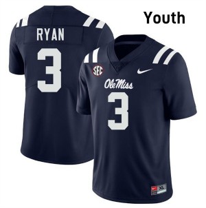 Sage Ryan Mississippi Official #3 College Football Youth Jerseys - Navy