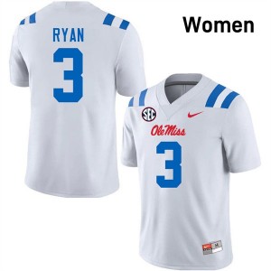 Sage Ryan Ole Miss College Football 2025 #3 Womens Jerseys - White