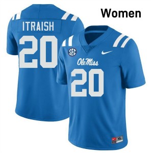 Shawqi Itraish Ole Miss Rebels #20 College Football NCAA Womens Jersey - Powder Blue