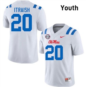 Shawqi Itraish Ole Mississippi #20 Embroidery College Football Youth Jerseys - White