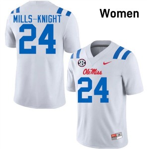 Shekai Mills-Knight Ole Miss Rebels Women #24 College Football Embroidery Jerseys - White