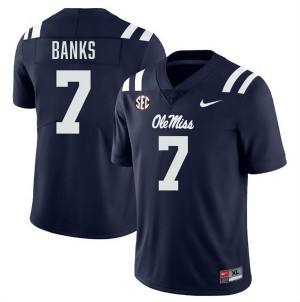 TJ Banks Mississippi College Football Men's #7 University Jerseys - Navy