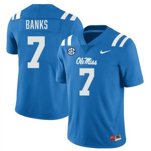 TJ Banks Ole Miss Rebels Embroidery #7 Mens College Football Jerseys - Powder Blue