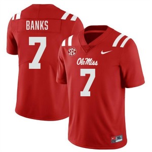 TJ Banks Ole Mississippi Men's Embroidery #7 College Football Jersey - Red