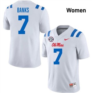 TJ Banks Ole Mississippi Rebels University College Football #7 Women's Jersey - White