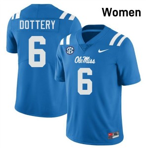 TJ Dottery Rebels Embroidery College Football Women #6 Jerseys - Powder Blue