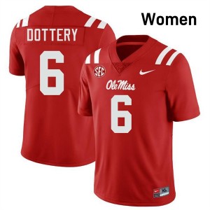 TJ Dottery Ole Mississippi Rebels #6 Women Replica College Football Jersey - Red