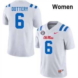 TJ Dottery Ole Mississippi Rebels Replica #6 Women's College Football Jersey - White