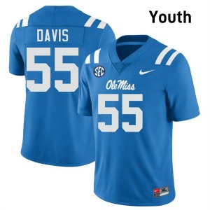 Terez Davis University of Mississippi College Football 2025 Youth #55 Jerseys - Powder Blue