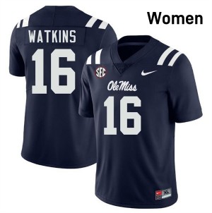 Winston Watkins Ole Mississippi #16 Stitched College Football Women Jersey - Navy